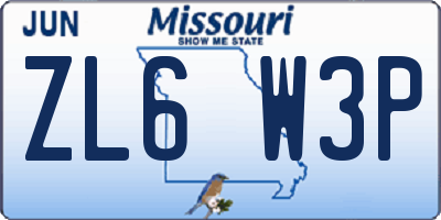MO license plate ZL6W3P