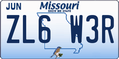 MO license plate ZL6W3R