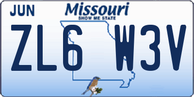 MO license plate ZL6W3V