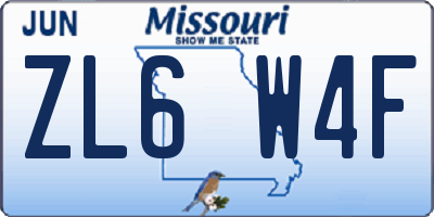 MO license plate ZL6W4F