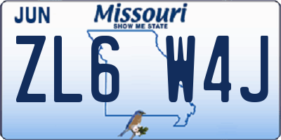 MO license plate ZL6W4J