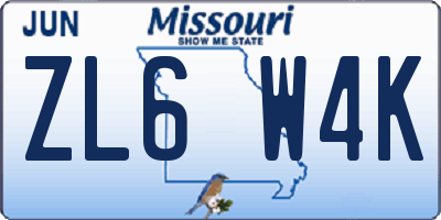 MO license plate ZL6W4K