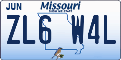 MO license plate ZL6W4L