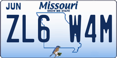 MO license plate ZL6W4M