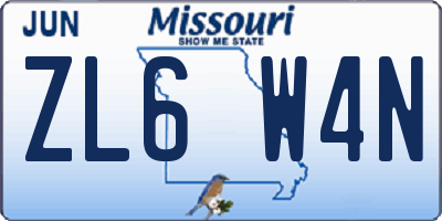 MO license plate ZL6W4N