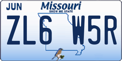 MO license plate ZL6W5R