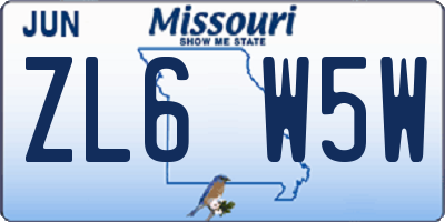 MO license plate ZL6W5W