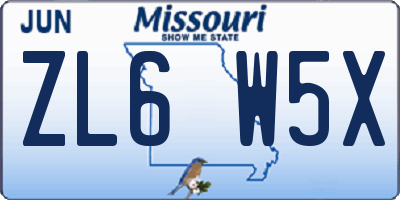 MO license plate ZL6W5X