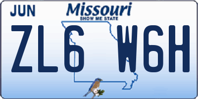 MO license plate ZL6W6H