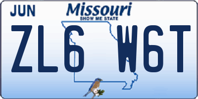 MO license plate ZL6W6T