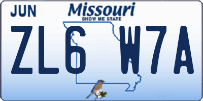 MO license plate ZL6W7A