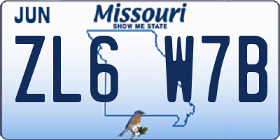 MO license plate ZL6W7B