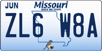 MO license plate ZL6W8A