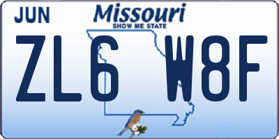 MO license plate ZL6W8F