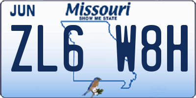 MO license plate ZL6W8H