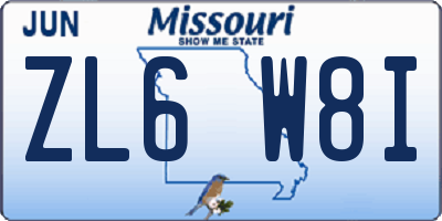 MO license plate ZL6W8I