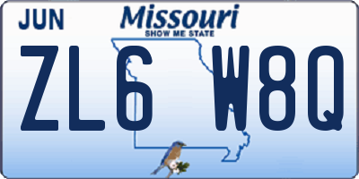 MO license plate ZL6W8Q