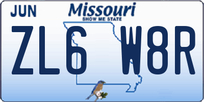 MO license plate ZL6W8R