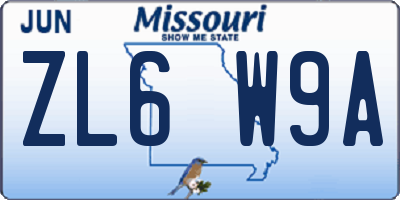 MO license plate ZL6W9A