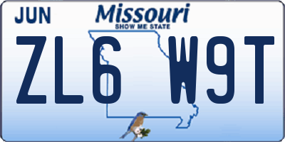 MO license plate ZL6W9T