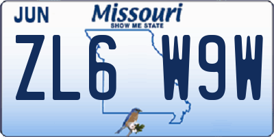 MO license plate ZL6W9W