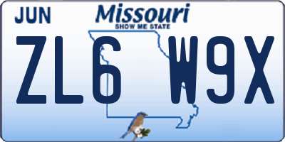 MO license plate ZL6W9X