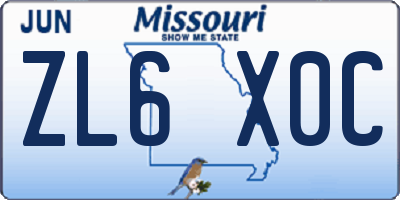 MO license plate ZL6X0C