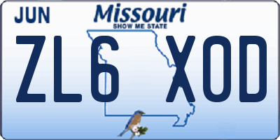 MO license plate ZL6X0D