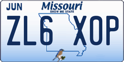 MO license plate ZL6X0P