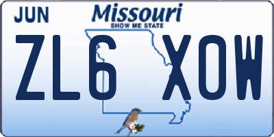 MO license plate ZL6X0W