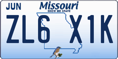 MO license plate ZL6X1K