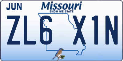 MO license plate ZL6X1N