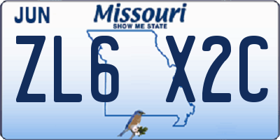 MO license plate ZL6X2C