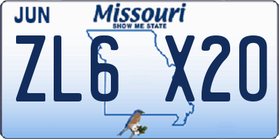 MO license plate ZL6X2O
