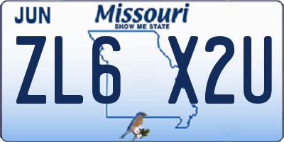 MO license plate ZL6X2U