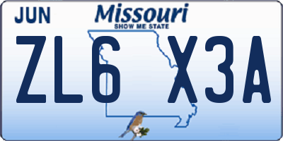 MO license plate ZL6X3A