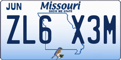 MO license plate ZL6X3M