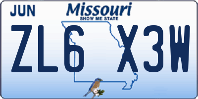 MO license plate ZL6X3W