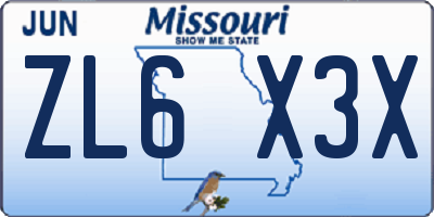MO license plate ZL6X3X