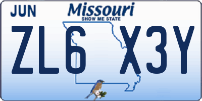 MO license plate ZL6X3Y