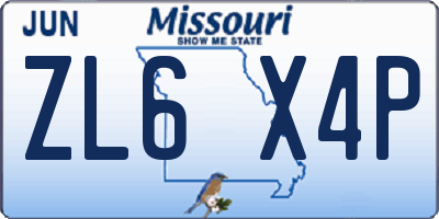 MO license plate ZL6X4P
