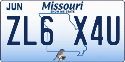 MO license plate ZL6X4U
