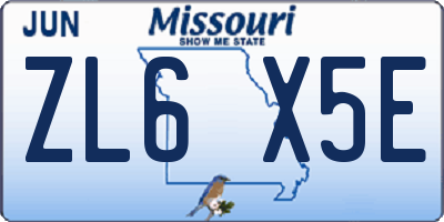 MO license plate ZL6X5E