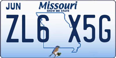 MO license plate ZL6X5G