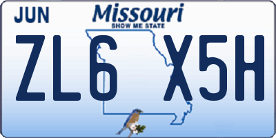 MO license plate ZL6X5H