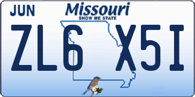MO license plate ZL6X5I