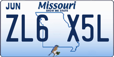 MO license plate ZL6X5L