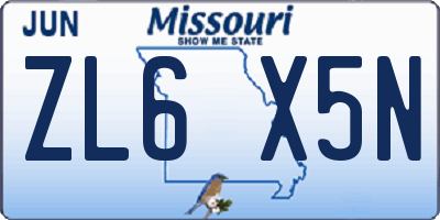 MO license plate ZL6X5N