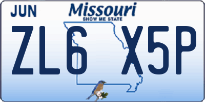 MO license plate ZL6X5P