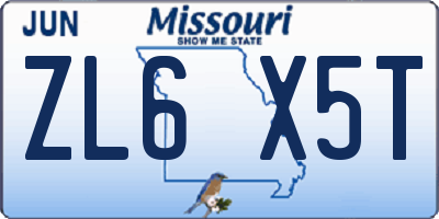 MO license plate ZL6X5T